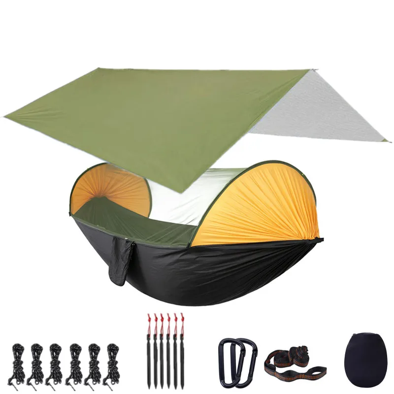 Camping Hammock with Mosquito Net and 118x118in Rain Fly Tarp,10-ring Tree Strap Hammocks Swing for Backpacking, Survival,Travel 