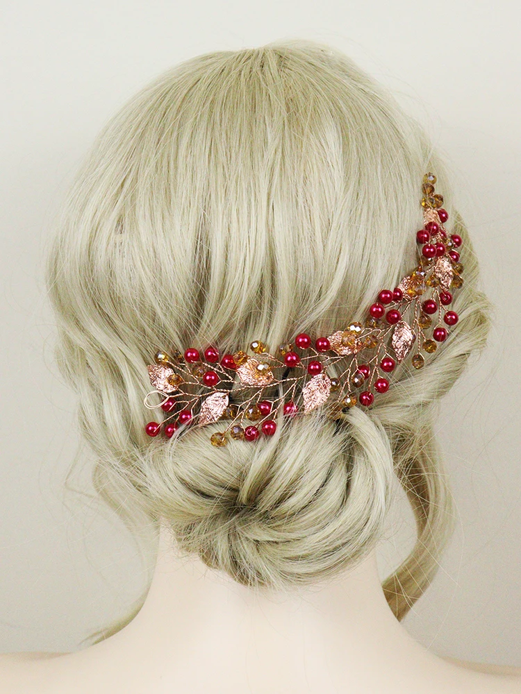 Red Pearl Crystal Headbands Ethnic Women Headpieces Bridesmaid Hair Accessories Gift Guest Wedding Headdress Bridal Hair Vine