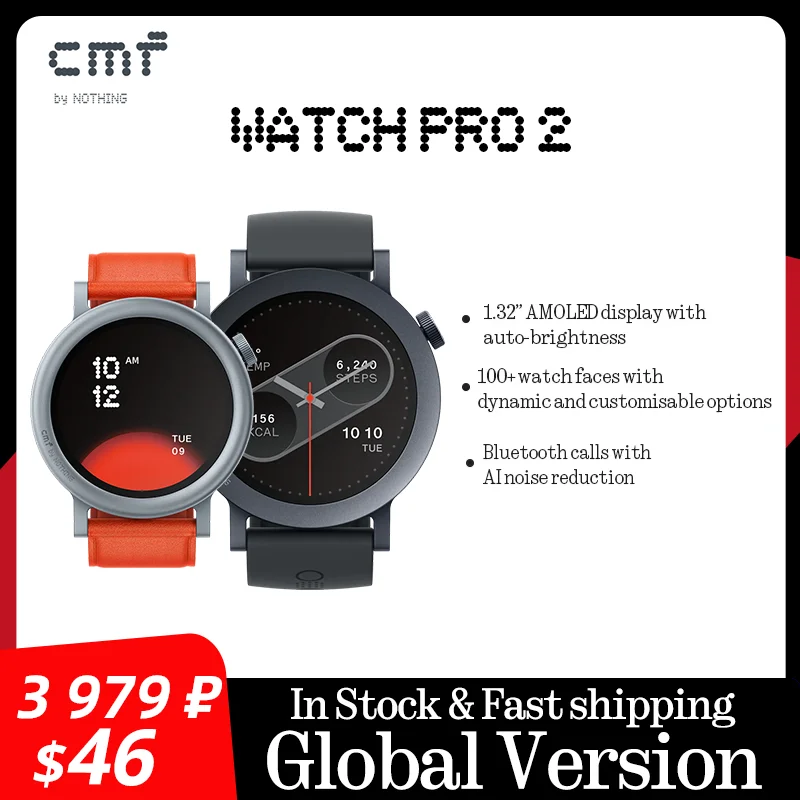 Global Version CMF by Nothing Watch Pro 2 1.32" AMOLED Bluetooth 5.3 BT Calls with AI Noise Reduction GPS cmf watch pro 2
