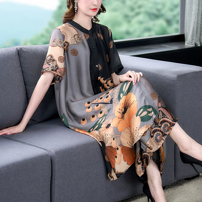 Women Floral Short Sleeve Cardigan Dress+Wide Leg Pants Two Piece Sets  Korean Fashion Elegant Luxury Two Peice Dress Sets