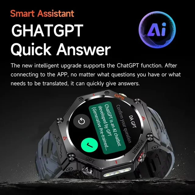 2026 New Chat GPT AI Assistant Smart Watch 5ATM Waterproof Built-in GPS Dual Band GNSS Compass Sport Smart watch Men Woman 3