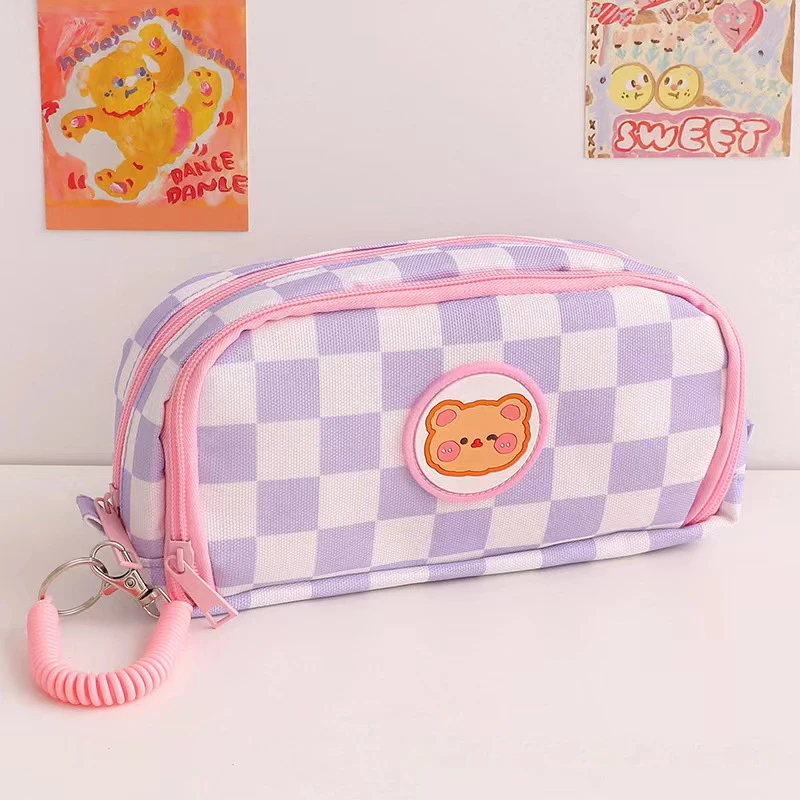 

Kawaii Checkerboard Pencil Back To School For Girls Large Capacity Pen Bag School Supplies Cute Korean Stationery