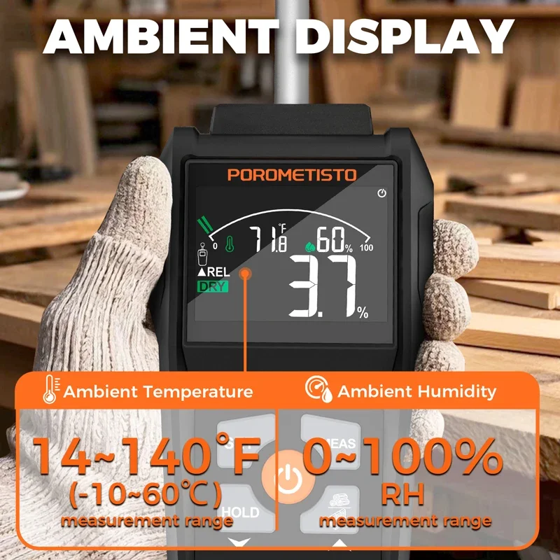 2-in-1 Digital Wood Moisture Meter Hygrometer Pin&Pinless Timber Damp Detector Alarm Auto Detect Humidity Tester Moisture Detect