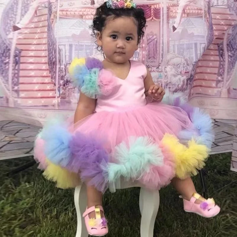 

Tulle Glitter Lush Girl Party Dresses Elegant Fluffy Girl Princess Dress Shiny Pearls luxurious Birthday Wedding Dress Girl