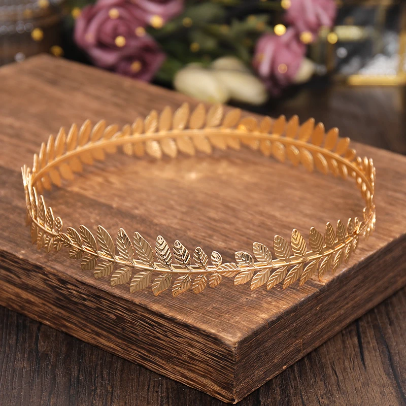 Round hair band baroque vintage golden olive leaves tiaras crown bridal wedding headdress hair accessories