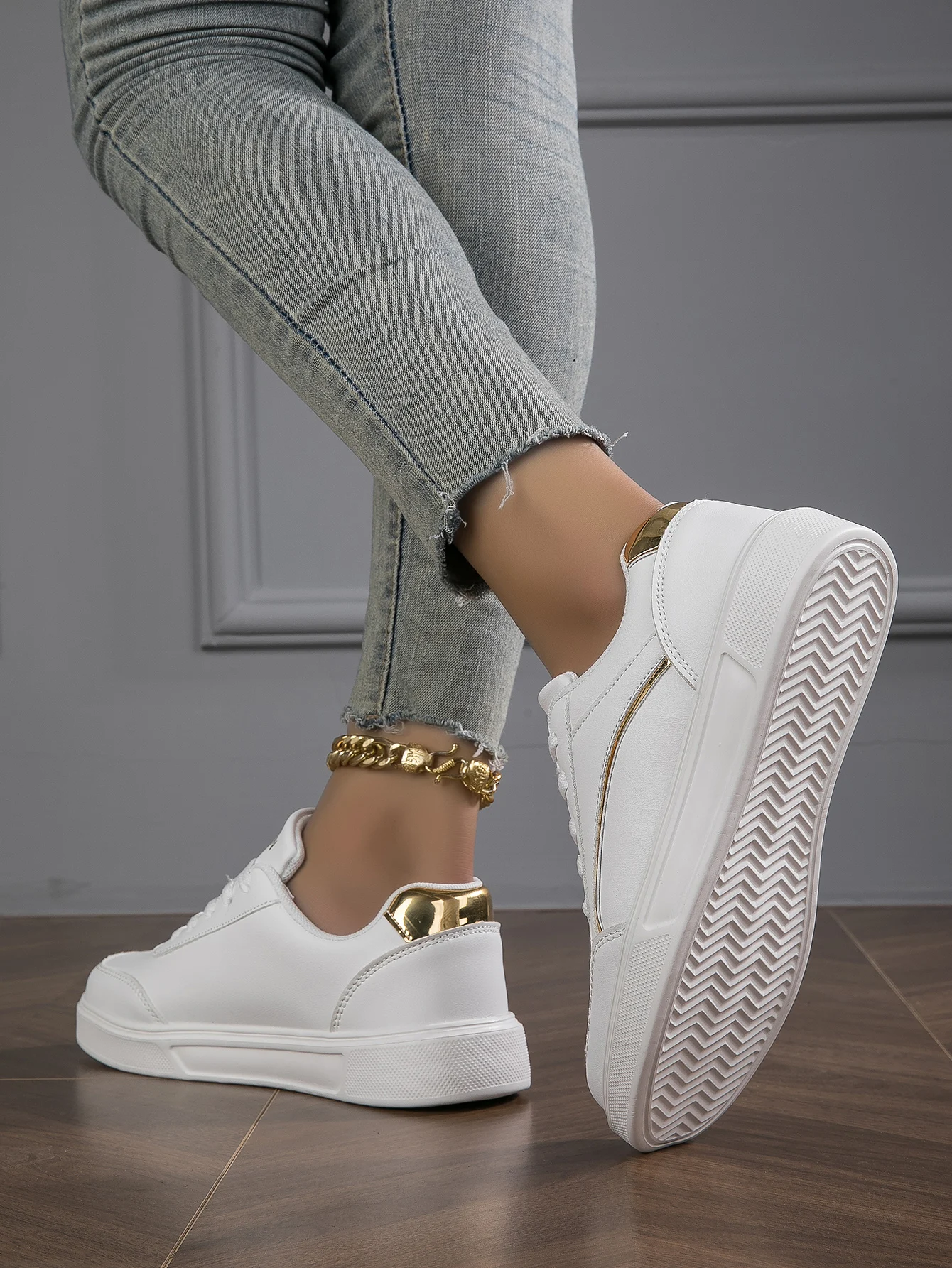 Damenschuhe, neuer Stil, lässige Sportschuhe für Damen, weiße Schuhe, große flache Schuhe – Detail 3