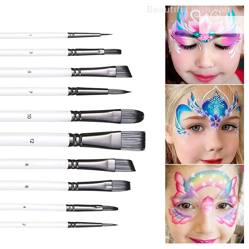 12Pcs Wooden Poles Nylon Hair Face Painting Body Painting Brushes Oil Painting Acrylic Watercolor Painting Pen Set