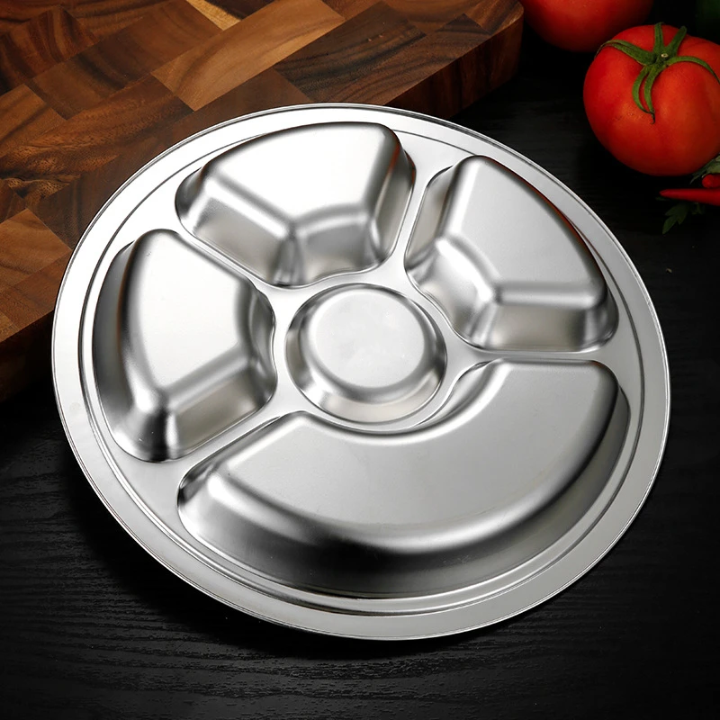 Dining dish Stainless Steel Round Serving Tray Divided Food Dinner Plates Canteen Lunch Dishes Container Home Dinnerware