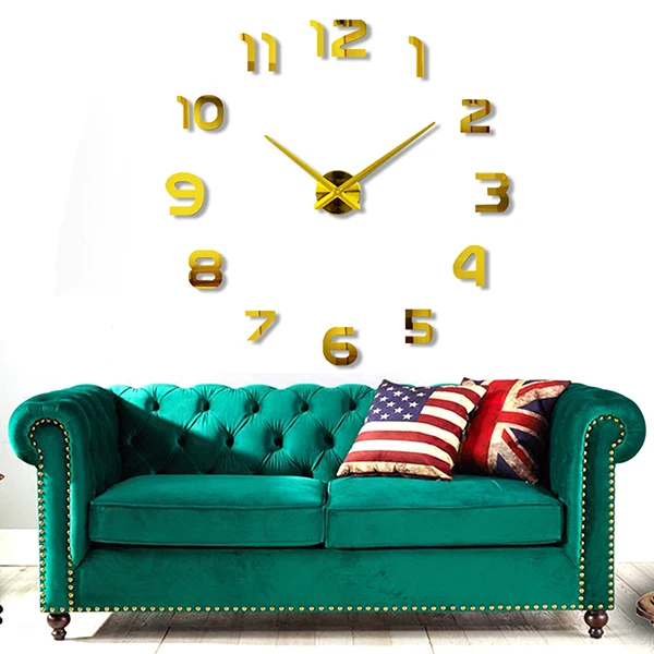 Muhsein New Home Decor Wall Clock 3D Numeral Wall Sticker Clock Large Acrylic Mirror DIY Clock Mute Quartz 37/47 Inch Wall Watch 