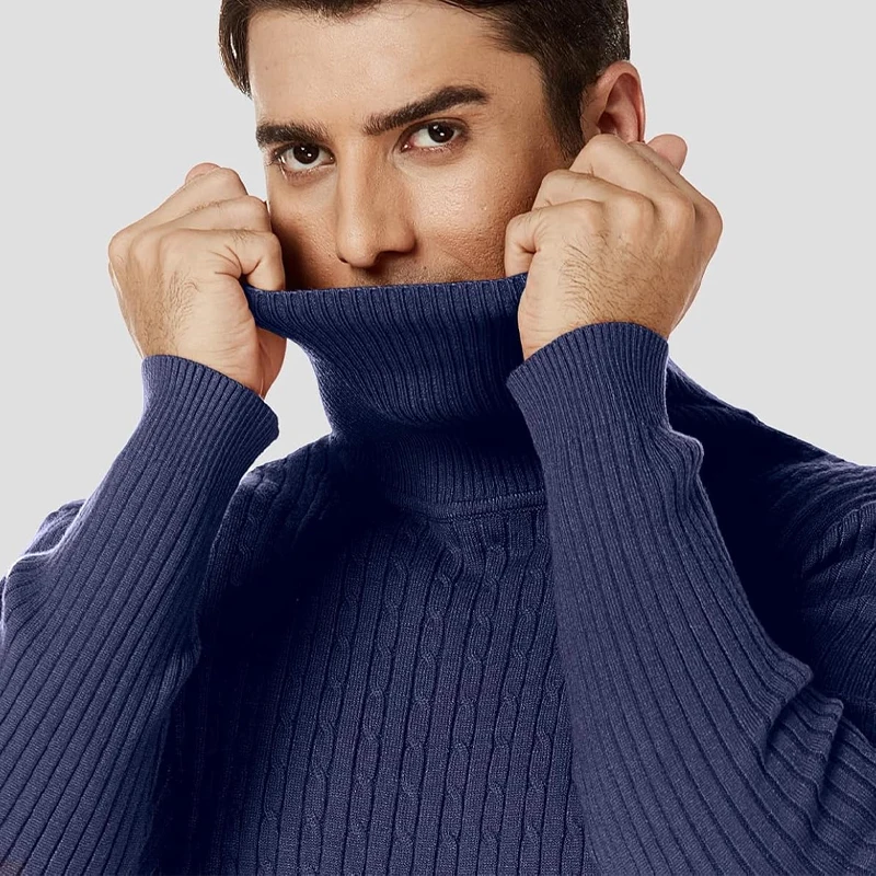 Animal Game Autumn Mens Knitted Turtleneck Sweater Slim Fit Long Sleeve Outdoor Pullover for Men Solid Trend Men Streetwear