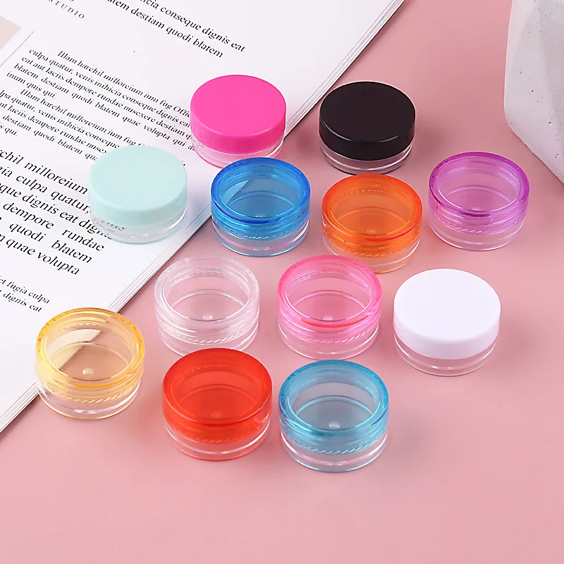 

20pcs/Lot 3g Empty Cosmetic Jar Pot Makeup Face Cream Container Bottle 5g PS Plastic Round Base Jars Multicolour lid Sample Jar