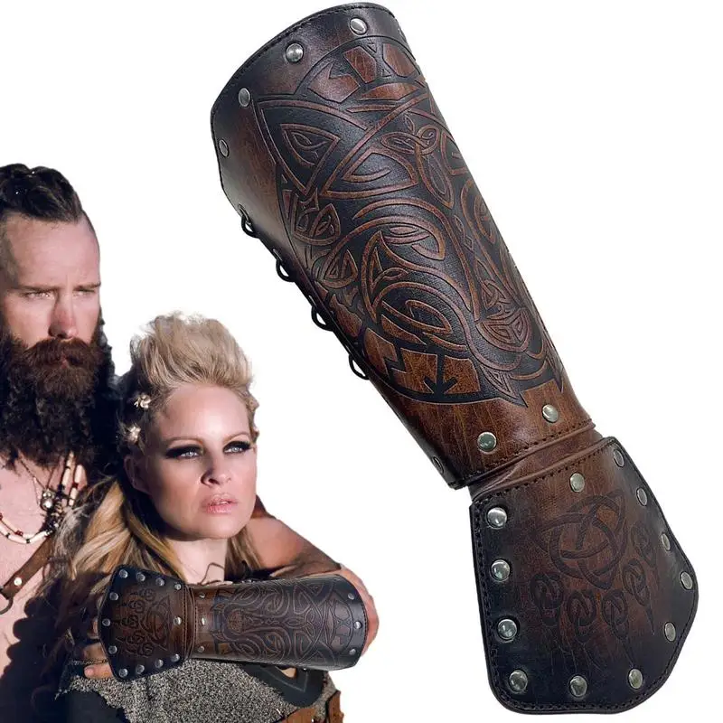 Viking Leather Bracers Feather Viking Wrist And Hand Bracer Nordic Style Hand Guard Costume For Playing Roles For Cosplay