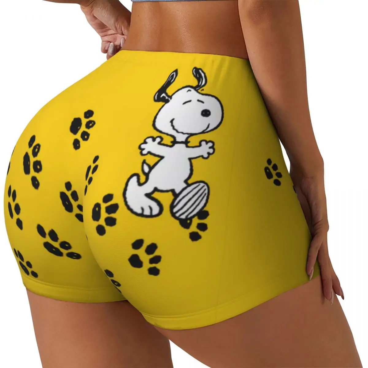 Snoopy Paw Print Path Biker Running Workout Shorts Women's Cartoon Comic Dog Athletic Gym Yoga Shorts