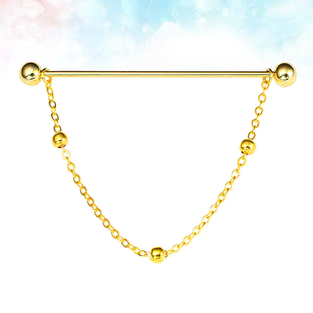 

Collar Pin Round Balls Collar Bar Shirts Tie Necktie Decor Cravat Pin Collar Brooch with Chain (Golden)