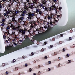 Purple Crystal Stone Beads Stainless Steel Chain for DIY Jewelry Making, 1 Meter (Deep Purple)