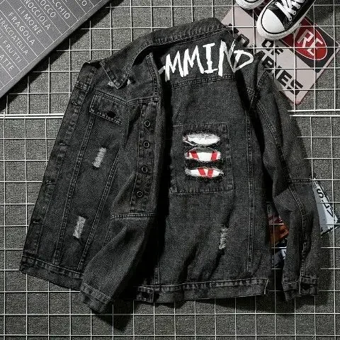 thumbnail image 1 of Chaqueta vaquera para hombre, estilo punk, con rayas, color amarillo, para otoño, talla L, de alta calidad, de diseñador y precio más bajo, informal, de tela Y2k, 1 of 5