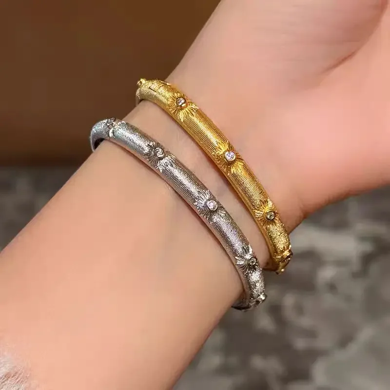 Italian hand-brushed craft palace style two-color bracelet ring set women's bangle bracelet