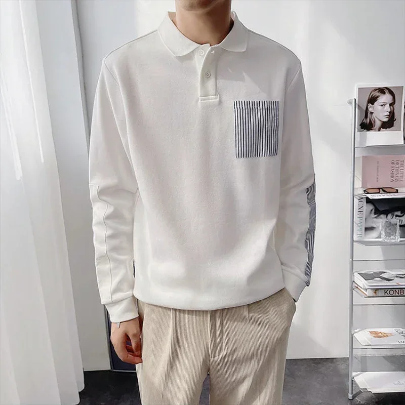 

T Polo Shirts for Men Business Formal Tops Pocket Male Clothes Sweatshirts Stripe Spliced Y2k High Brand Quotes It One Piece Xl