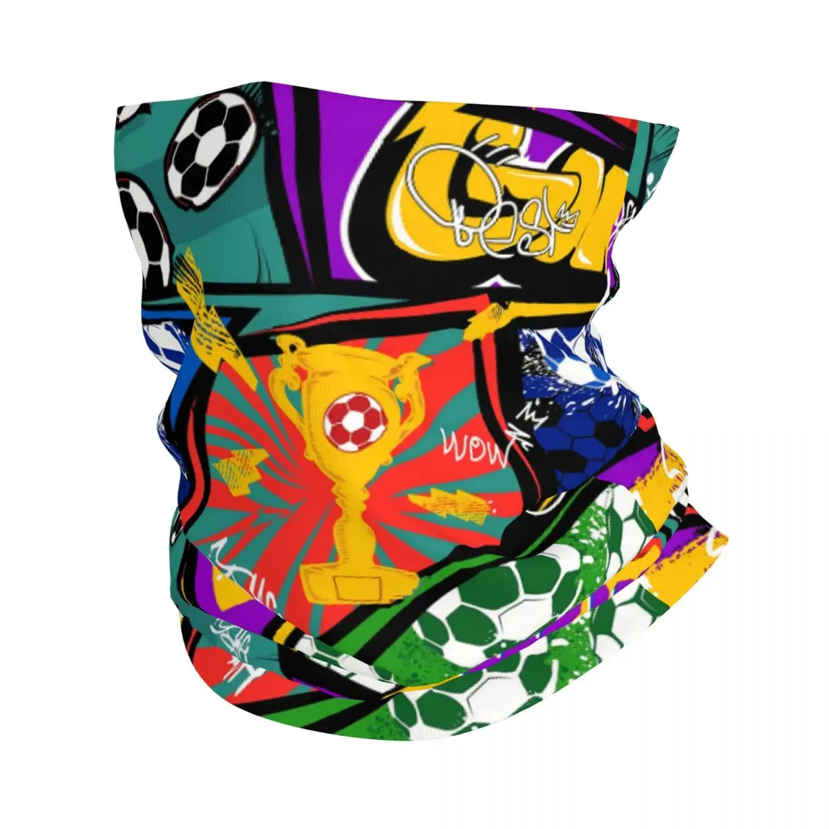 

Football Pattern With Soccer Ball Comics Style Bandana Neck Gaiter Motorcycle Club Graffiti Art Pattern Wrap Scarf Hiking