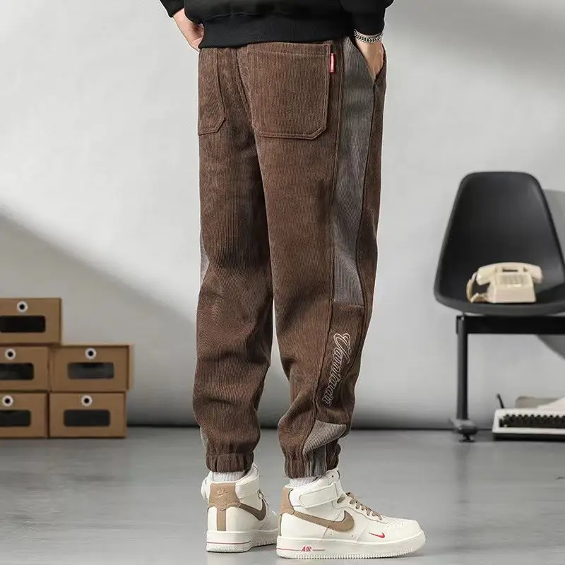 2023 Autumn Winter New Solid Color Fashion Elastic Waist Haren Pants Man High Street Casual Loose Pocket All-match Sweatpants