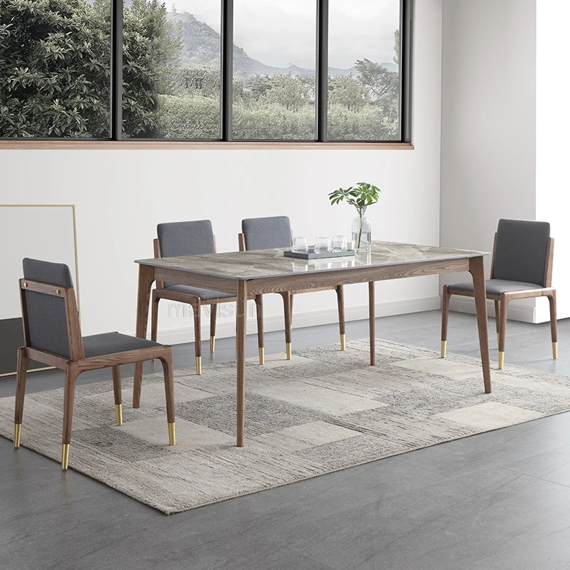 

Nordic Minimalist Rock Slab Dining Table And Chair Combination Light Luxury Furniture For Home Modern Rectangular Kitchen Table