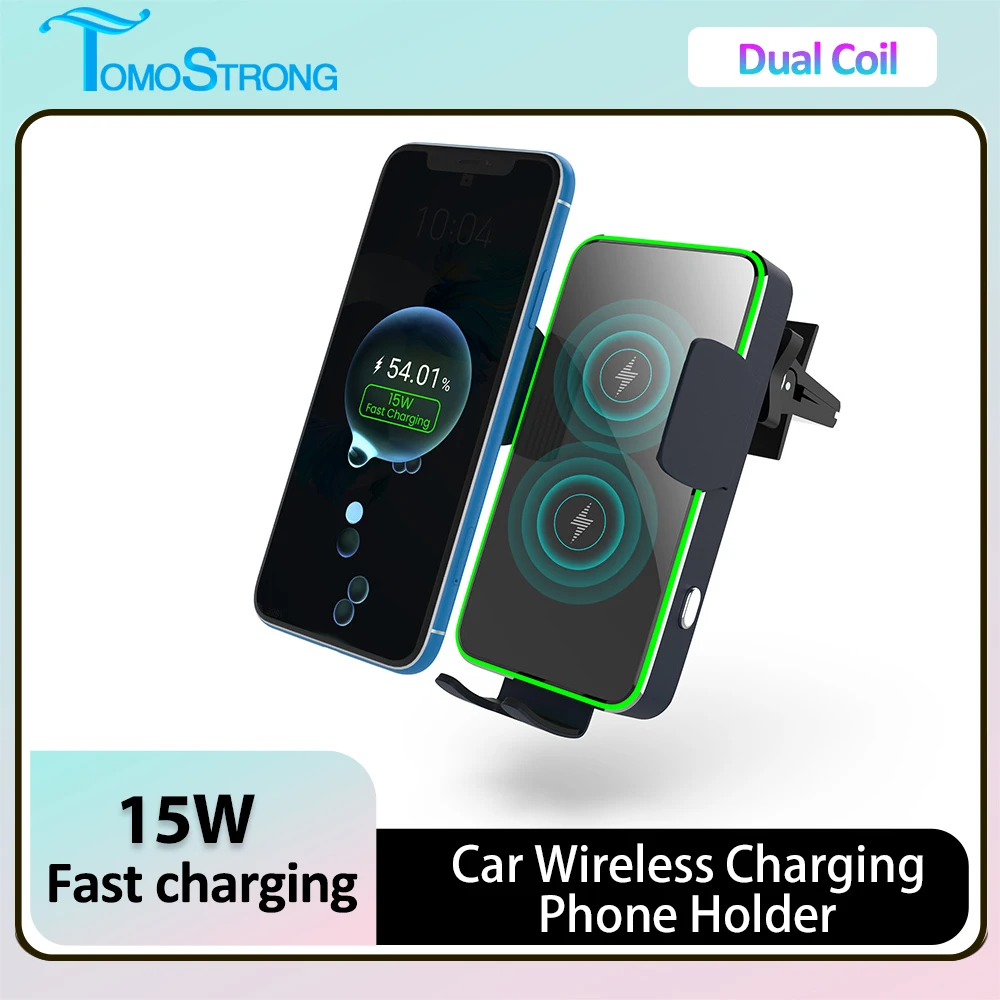 

Tomostrong 15W Car Wireless Charger Phone Holder Air Vent Phone Charging Mount Fit For iPhone 14 13 12 X Pro Max Samsung Xiaomi