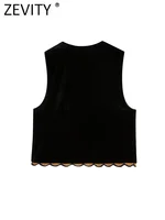 Zevity Women Vintage Sequins Flower Embroidery Vest Jacket Ladies National Style Patchwork Casual Velvet WaistCoat Tops CT2978 - Image 6