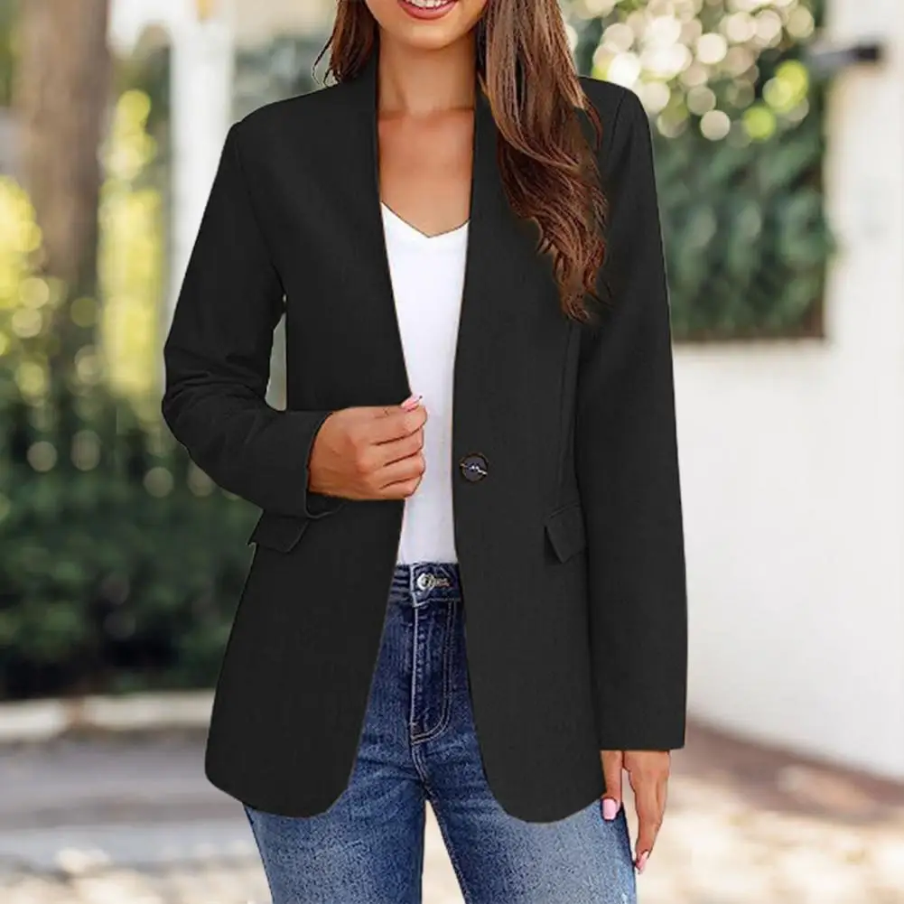 

Women Suit Coat Autumn Winter Solid Color V-neck Long Sleeve Blazer Slim Fit Female Business Office Jacket