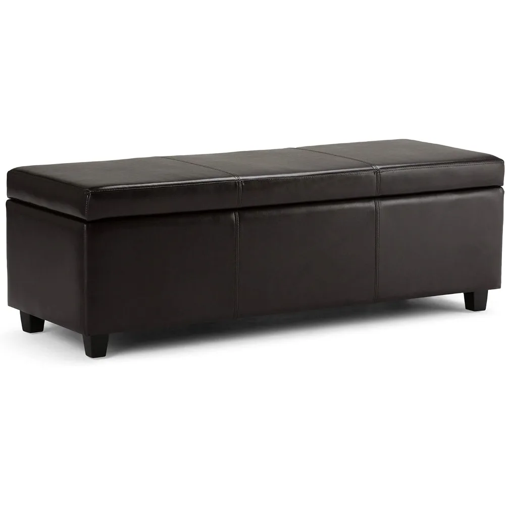 

Avalon 48 Inch Wide Contemporary Rectangle Storage Ottoman Bench in Tanners Brown Vegan Faux Leather, For the Living Room