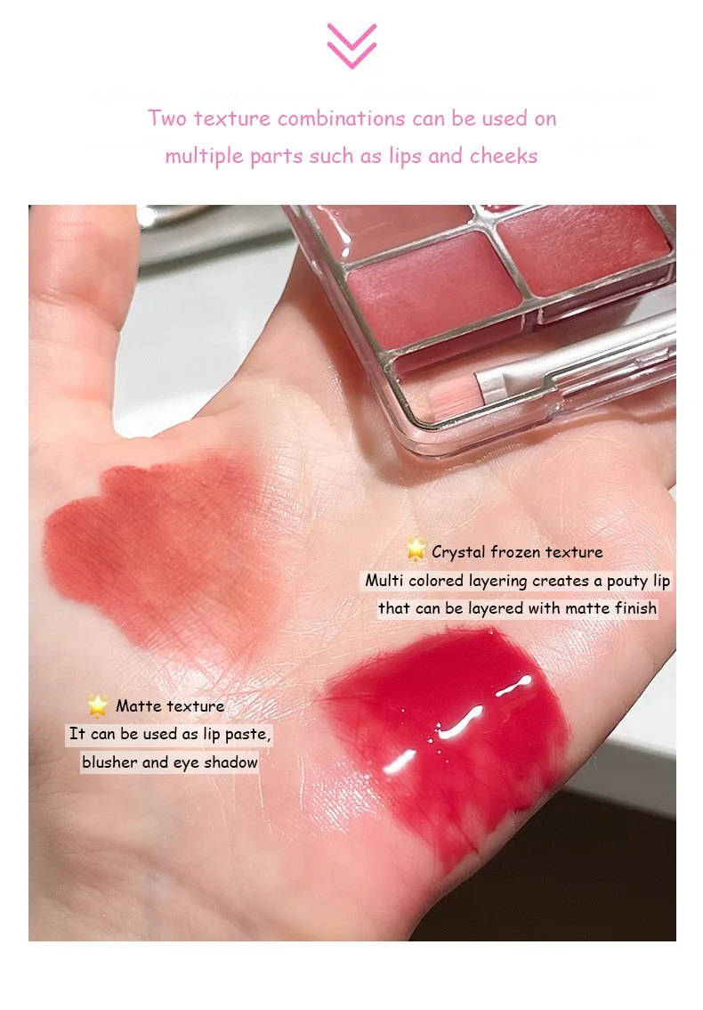 Description Picture 6 of itemLip Jelly Plate Mirror Crystal Matte Lip Gloss Moisturizing Velvet Water Glass Red Orange Sexy Lip Plump Blush Eyeshadow Palette