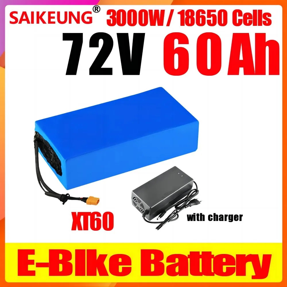 

72v battery Electric Bicycle Conversion Kit 20 30ah 40 50ah 60ah 3000w Li-ion Pack Bike Motor Scooter Ebike Battery with Charger
