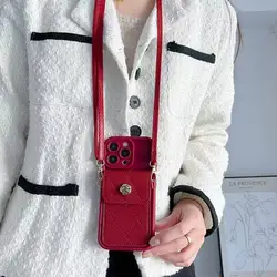 Sleek Crossbody Wallet Card Holder Phone Case with Lanyard - iPhone Air (Wine)