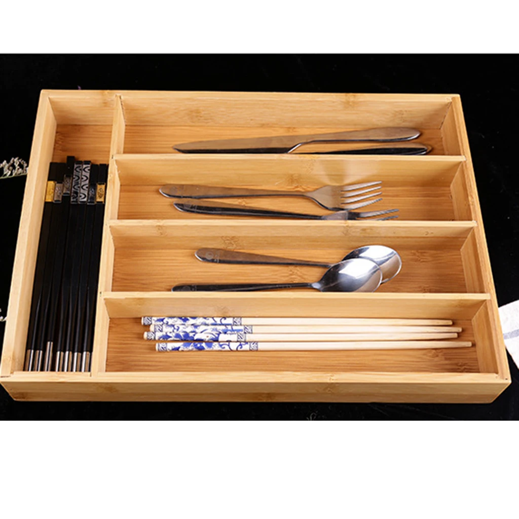 Bamboo Utensils Drawer Organizer, Cutlery Utensil Silverware Tray, Perfect for Kitchen, Bathroom, Desk, Kitchen Drawer Divider
