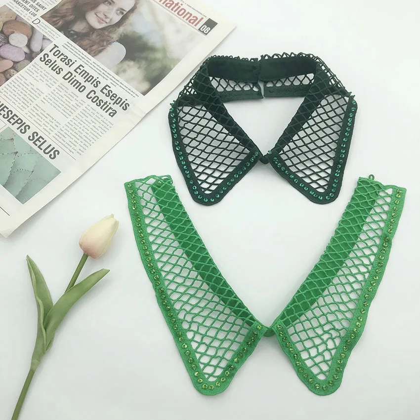 

Women Green Embroidery Fake Collar for Women Detachable Collars Ladies Blouse Tops Necklace Fuax Cols Woman False Collar