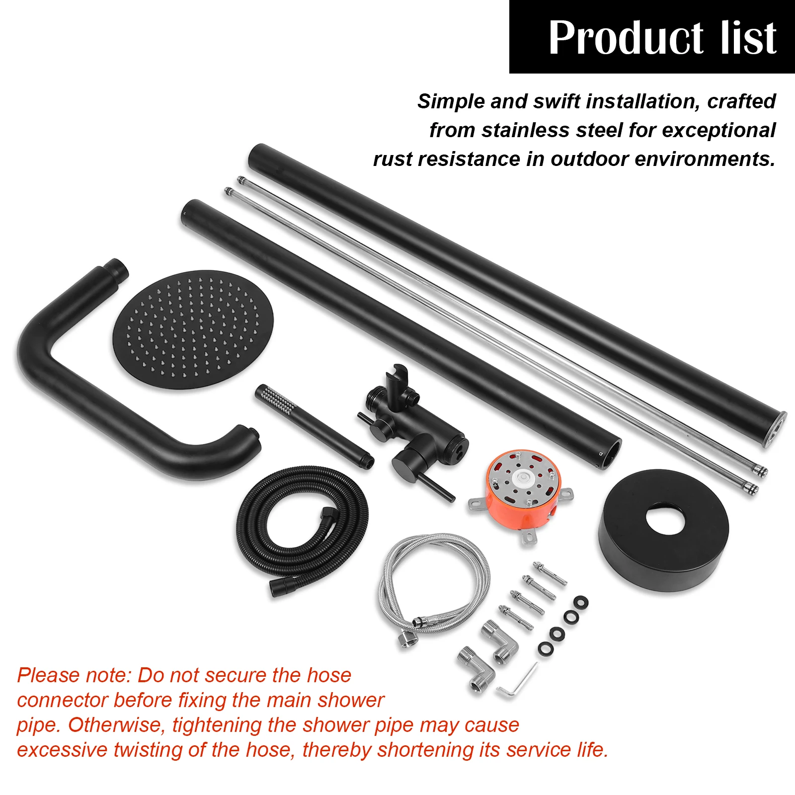 2-Function Height Adjustable Outside Showers Floor Mounted Matte Black Shower Kit with Showerhead for Yard Beach Poolside Garden