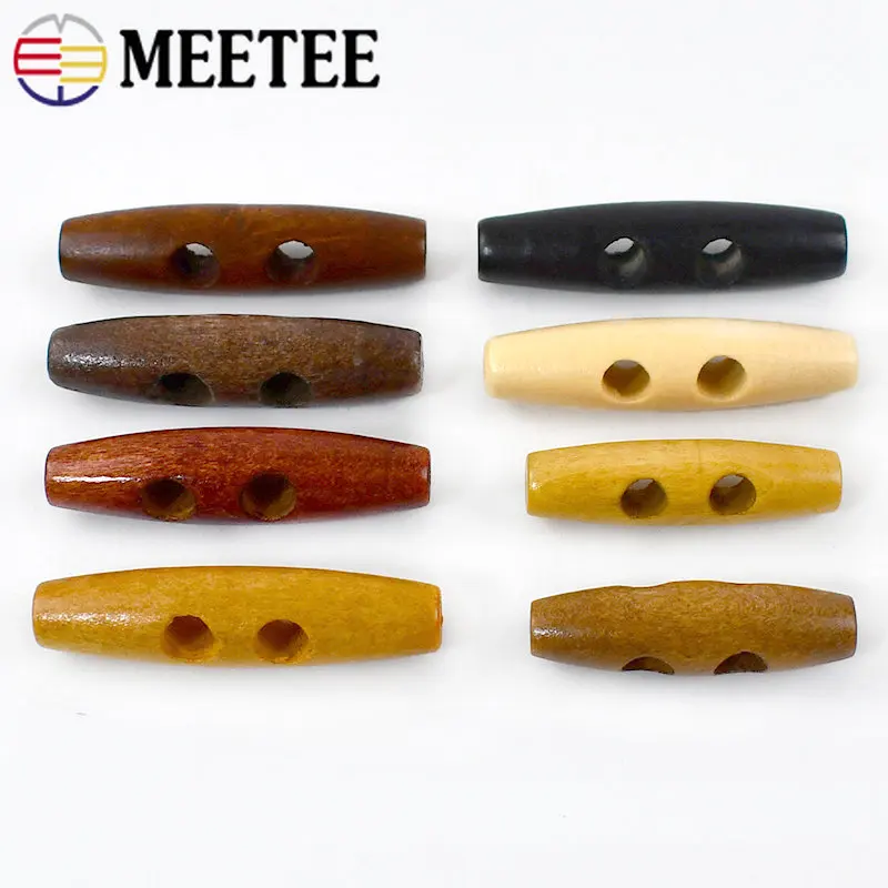 50pcs Meetee Wooden Buttons 30-60mm 2 Holes Natural Wood Horn Toggle for Wool Sweater Coat Bags Garment Accessories C1-27 2