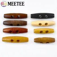 50pcs Meetee Wooden Buttons 30-60mm 2 Holes Natural Wood Horn Toggle for Wool Sweater Coat Bags Garment Accessories C1-27 2