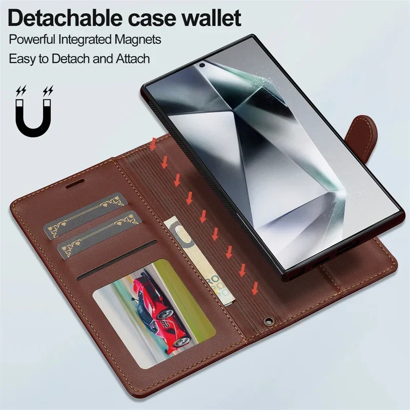 Magnetic Leather Wallet Phone Case with Lanyard Cover