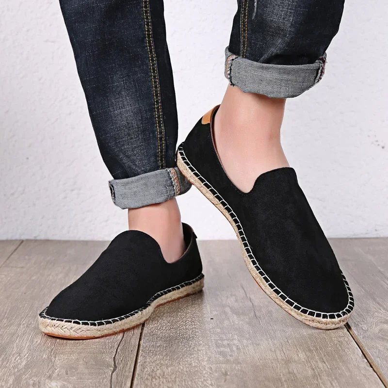 Convenient Slip-on Hand Sewn Thread Linen Sole Shoes Breathable Comfortable Loafers Outdoor Casual Shoes Straw Woven Canvas Shoe