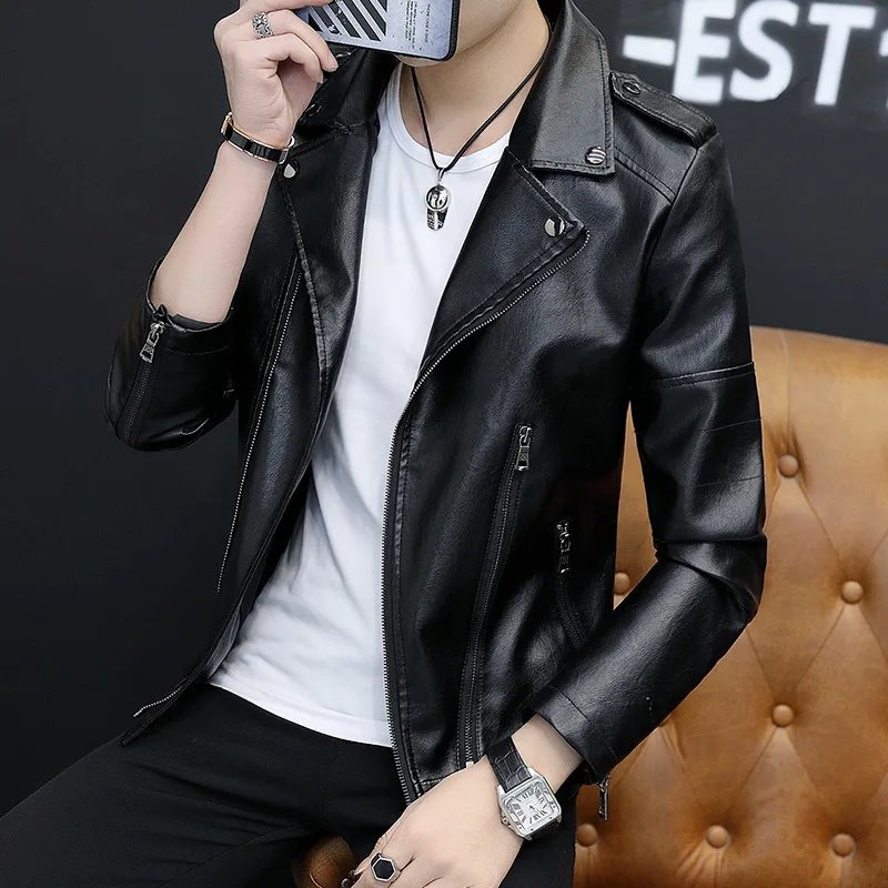 Autumn winter men's leather jacket new Biker Coat handsome PU leather jacket Korean Slim Fit Side zipper leather jackets men winter jacket
