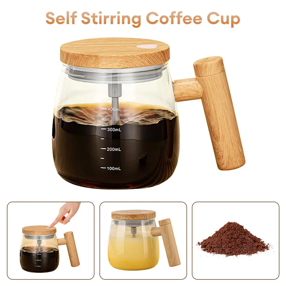 유리 방수 자동 고속 전기 믹싱 컵, 자동 교반 커피 컵, 400ml 전기 교반 머그잔