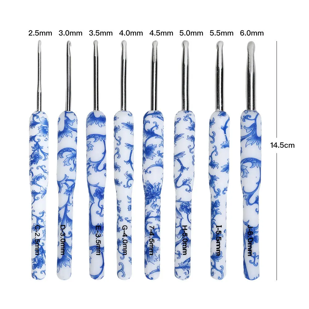 Enhanced Crochet Hook Set with Ergonomic Blue and White Porcelain Design