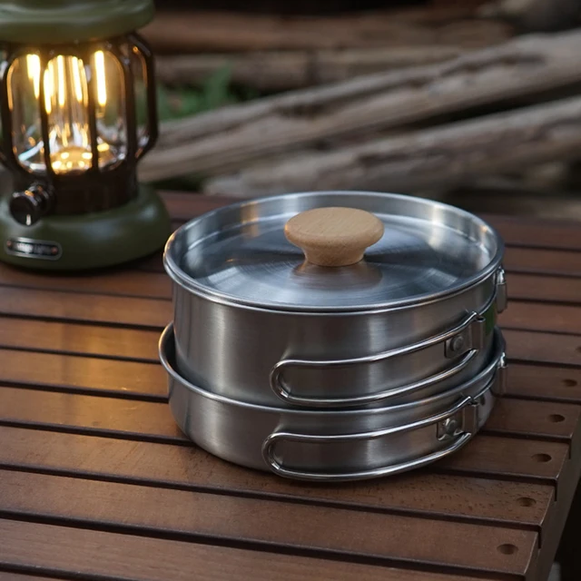 Outdoor Stainless Steel Camping Pot Set Practical Pot And Pan Cook Set For Climbing 6