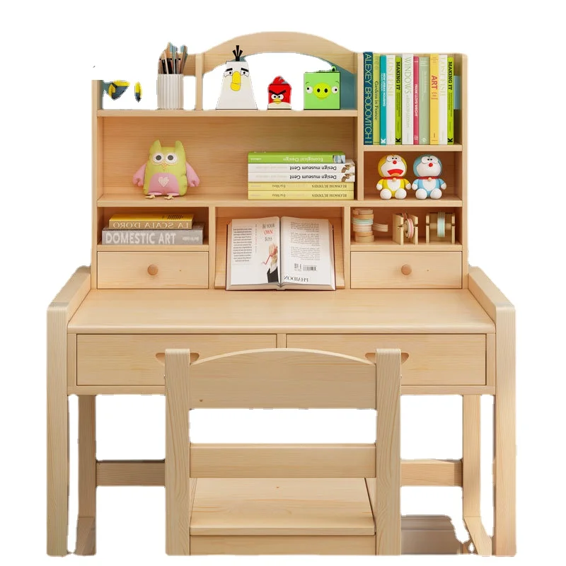 

Solid wood children's study desk, adjustable for primary school students, desk for home use, writing desk and chair set,