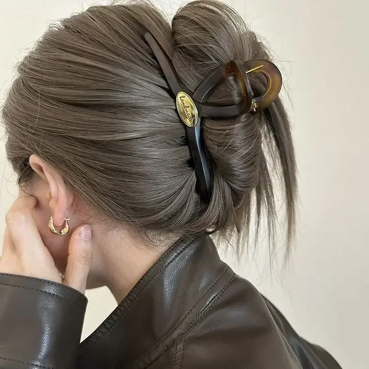 Retro Gold Color Letter Acrylic Hair Claws Clips for Women Hair Clip Trendy Cross Hairpin Korea Hair Accessories Girls Head Wear - Image 5