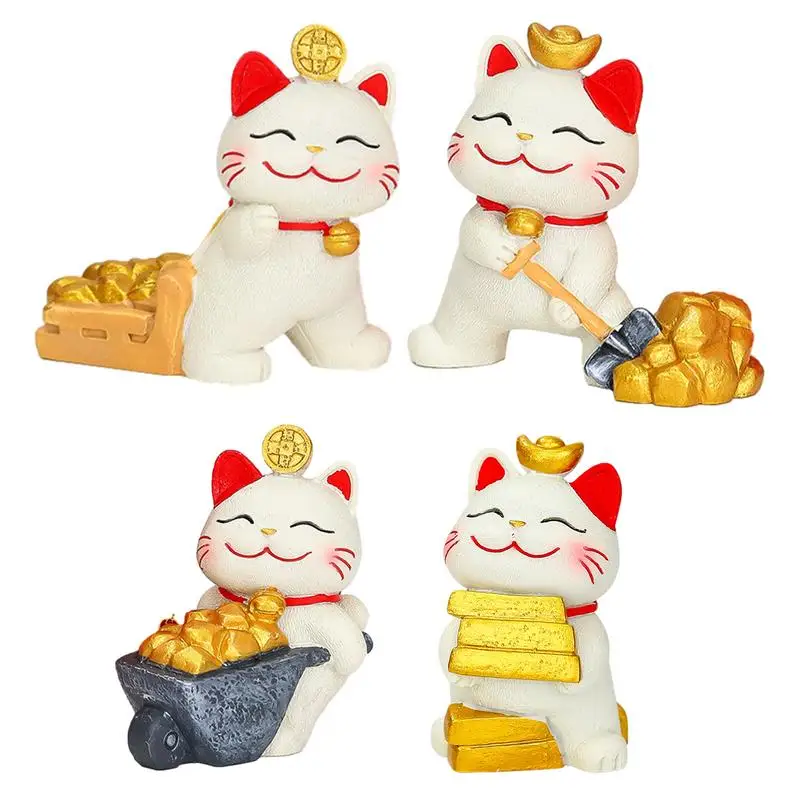 Lucky Cat Statue Resin Lucky Statue Fortune Welcome Waving Cat Sculpture Money Fortune Cat Maneki Neko Lucky Cat Statue Porta