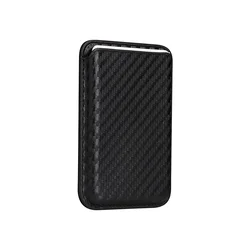 Luxurious Magnetic Leather Card Holder Wallet with Carbon Fiber and Saffiano Leopard Print - iPhone 12 - 17 (Carbon Fiber Black)