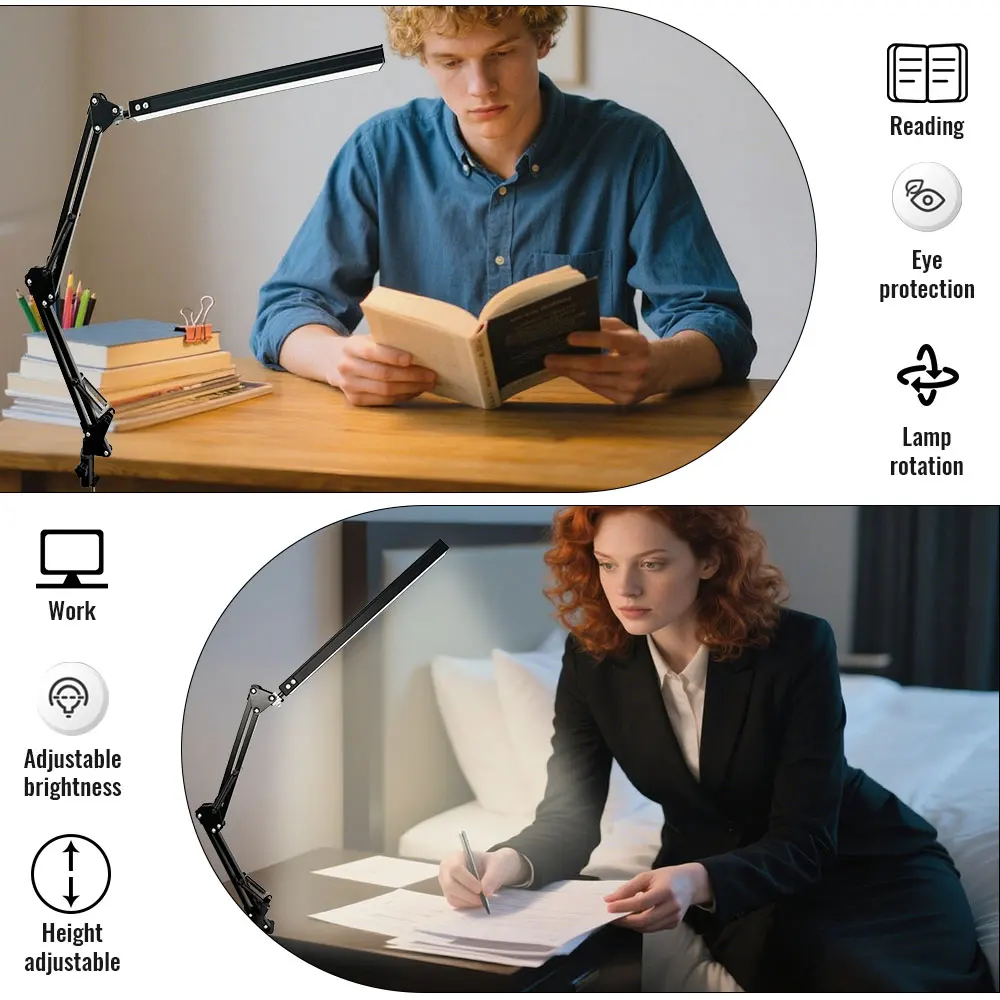 Adjustable LED Desk Lamp with Clamp - Eye-Caring Lighting with Multiple Modes and Brightness Levels for Office, Study, or Reading