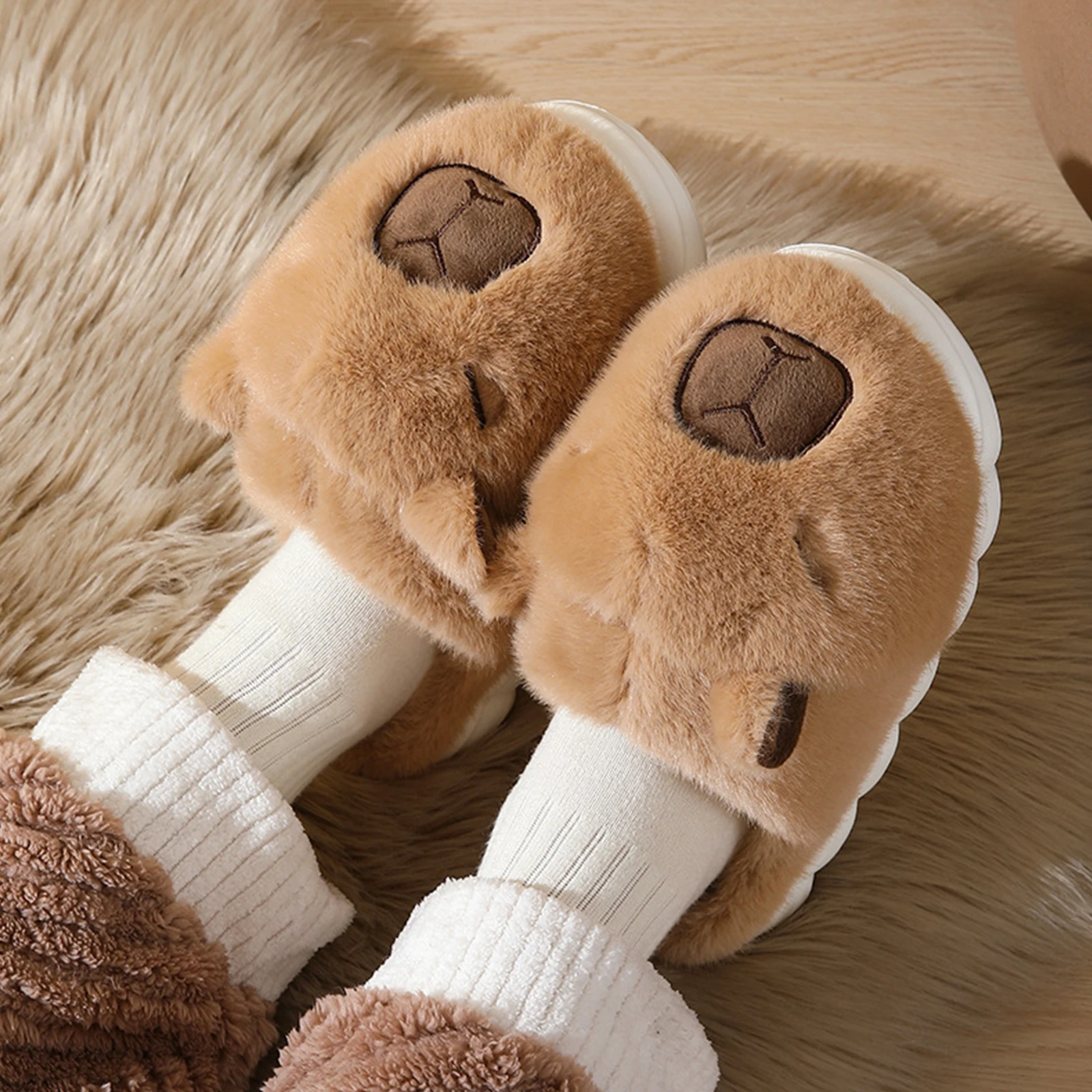 Capybara Cotton Slippers Women Men Winter Thermal Slippers Cute Cartoon Animals Shoes Home Indoor Non Slip Soft Plush Slippers