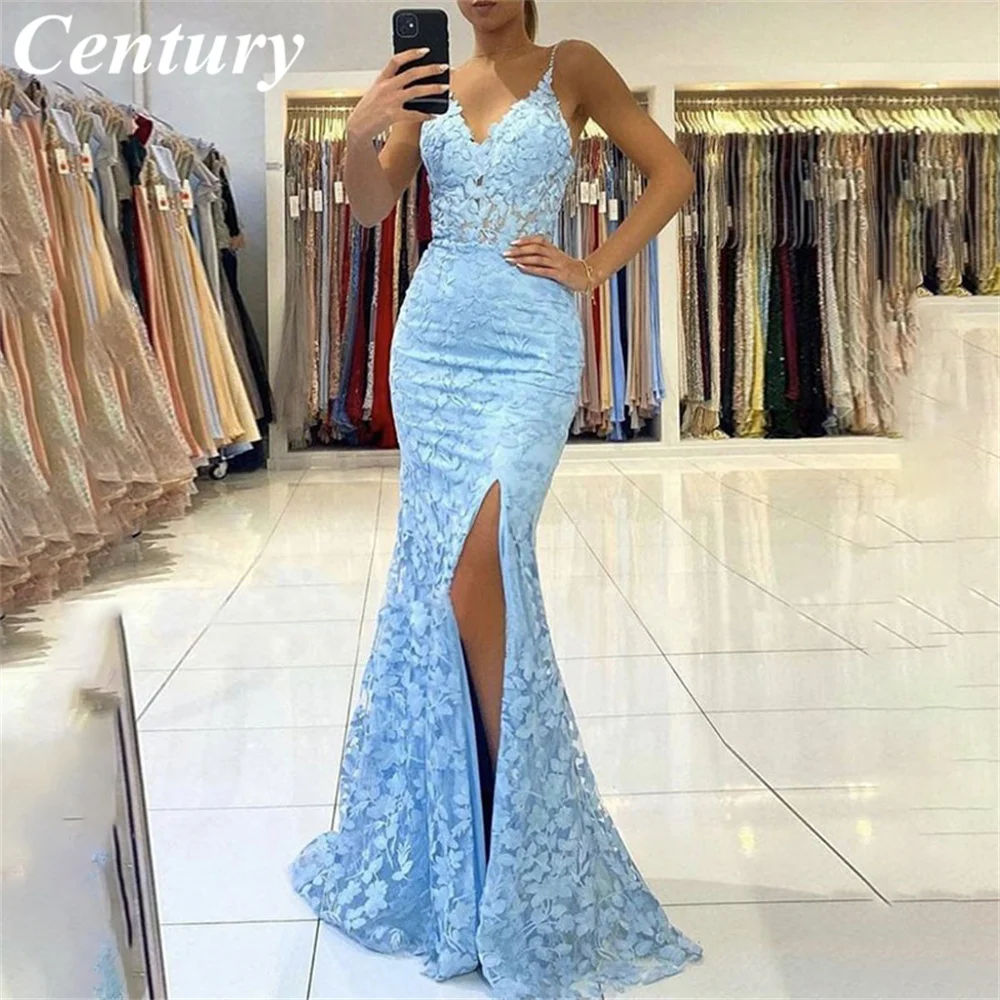 Mermaid Sexy Prom Gown Appliques Lace Wedding Evening Dress Evening Dress Sky Blue Woman Formal Dresses vestidos de noche